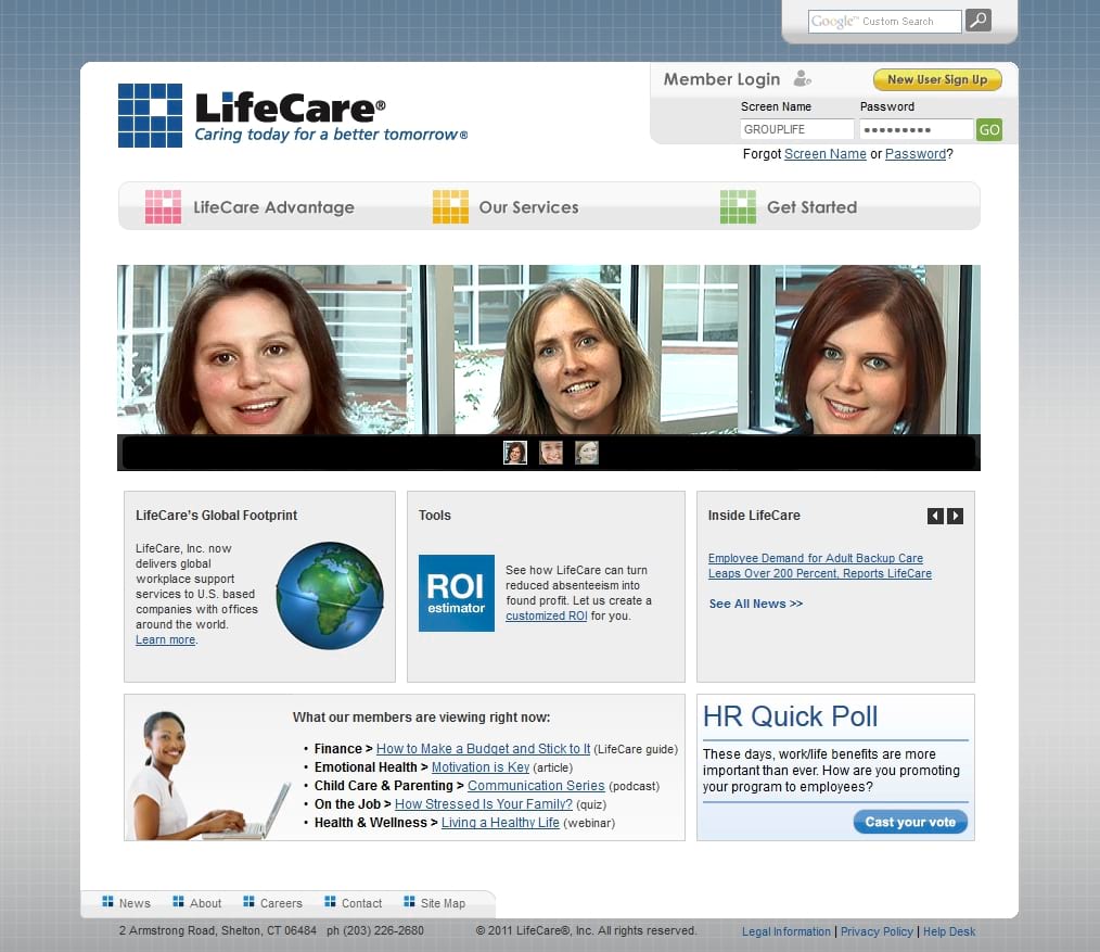 Capture of LifeCare Home Page